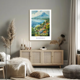 Nicaraguan Coastal Village Scene: Vibrant Travel Poster PosterGoat