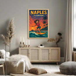 Naples Florida Surfing Poster Wall Art Coastal Decor
