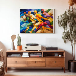 Dynamic Cubist Athletes in Motion Art Poster