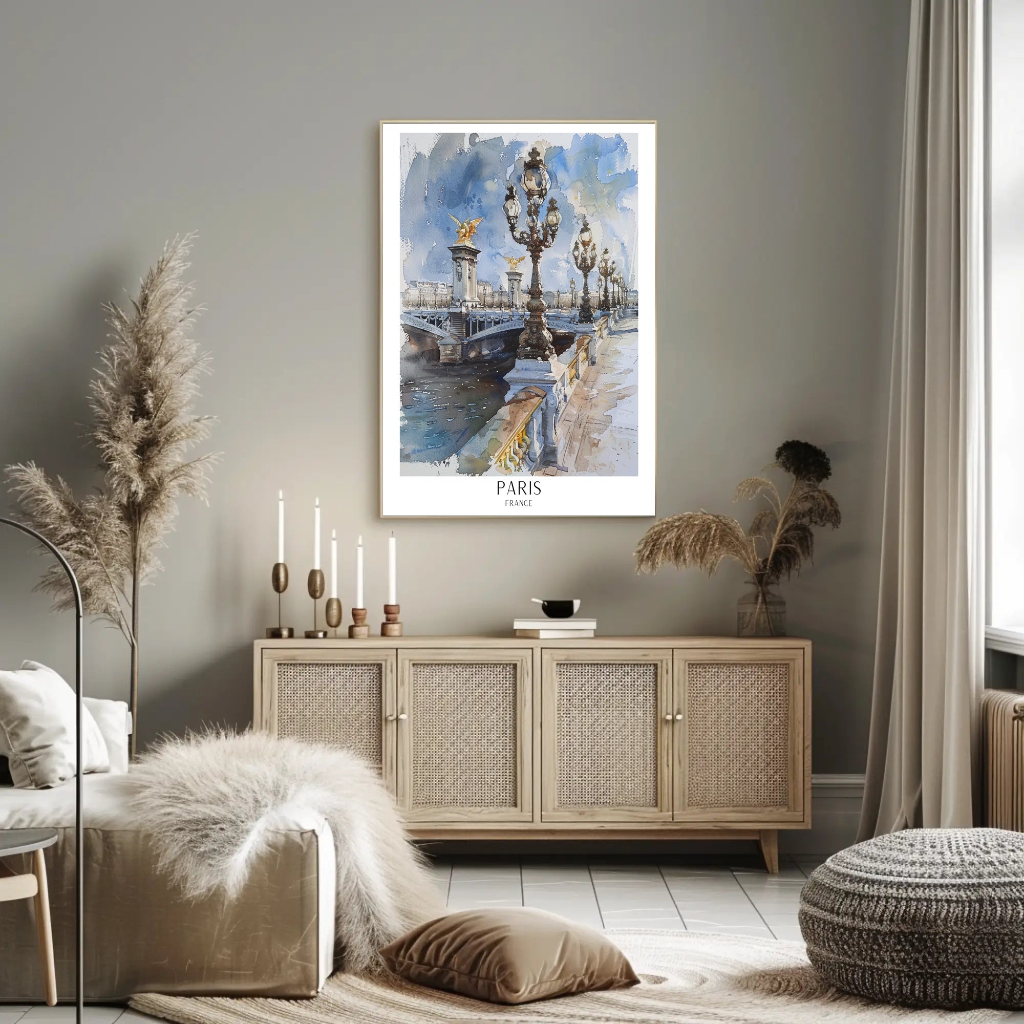 Watercolor Elegance: Pont Alexandre III Urban or Cityscape Poster PosterGoat