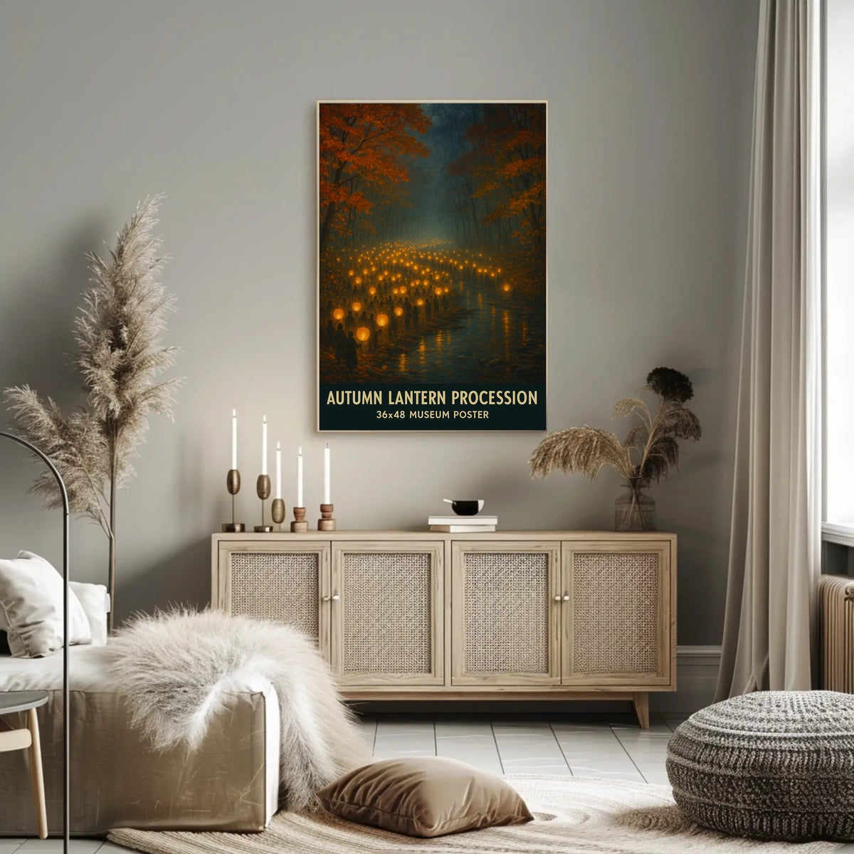 Autumn Lantern Festival Forest Cozy Impressionist Poster