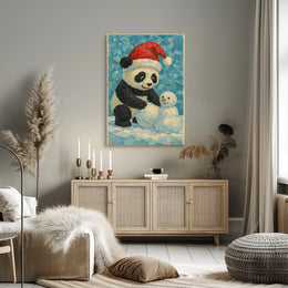 Festive Panda and Snowman Poster