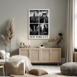 New York City Skyline Monochrome Poster Classic Wall Art