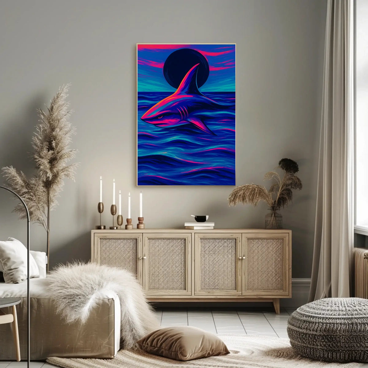 Neon Shark At Dusk Poster