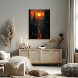 Dramatic Sunset Over New York Urban Cityscape Poster PosterGoat