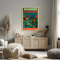 Reindeer Curling at the North Pole Poster