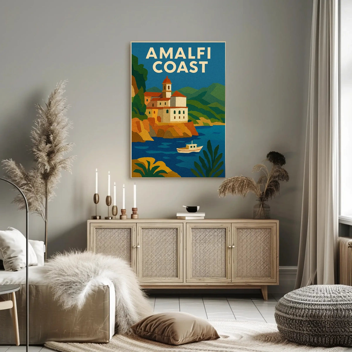 Amalfi Coast Travel Poster for Coastal Decor Wall Art