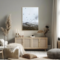 Birds In Flight Over Snowy Peaks Poster