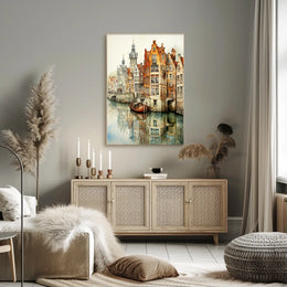 Renaissance Europe scene: Picturesque canal cultural heritage poster