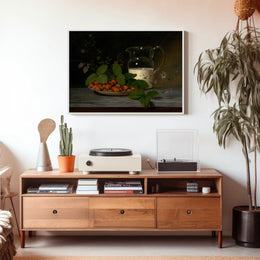 Classic Still Life with Strawberries and Milk Artistic Poster