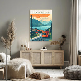 Queenstown Mountains and Tram Travel Poster