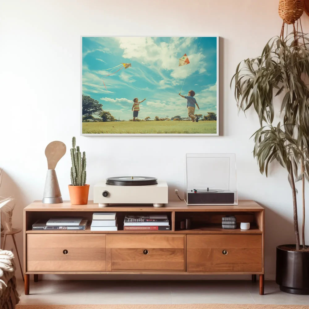 Serene Summer Day Children Kite Flying Poster