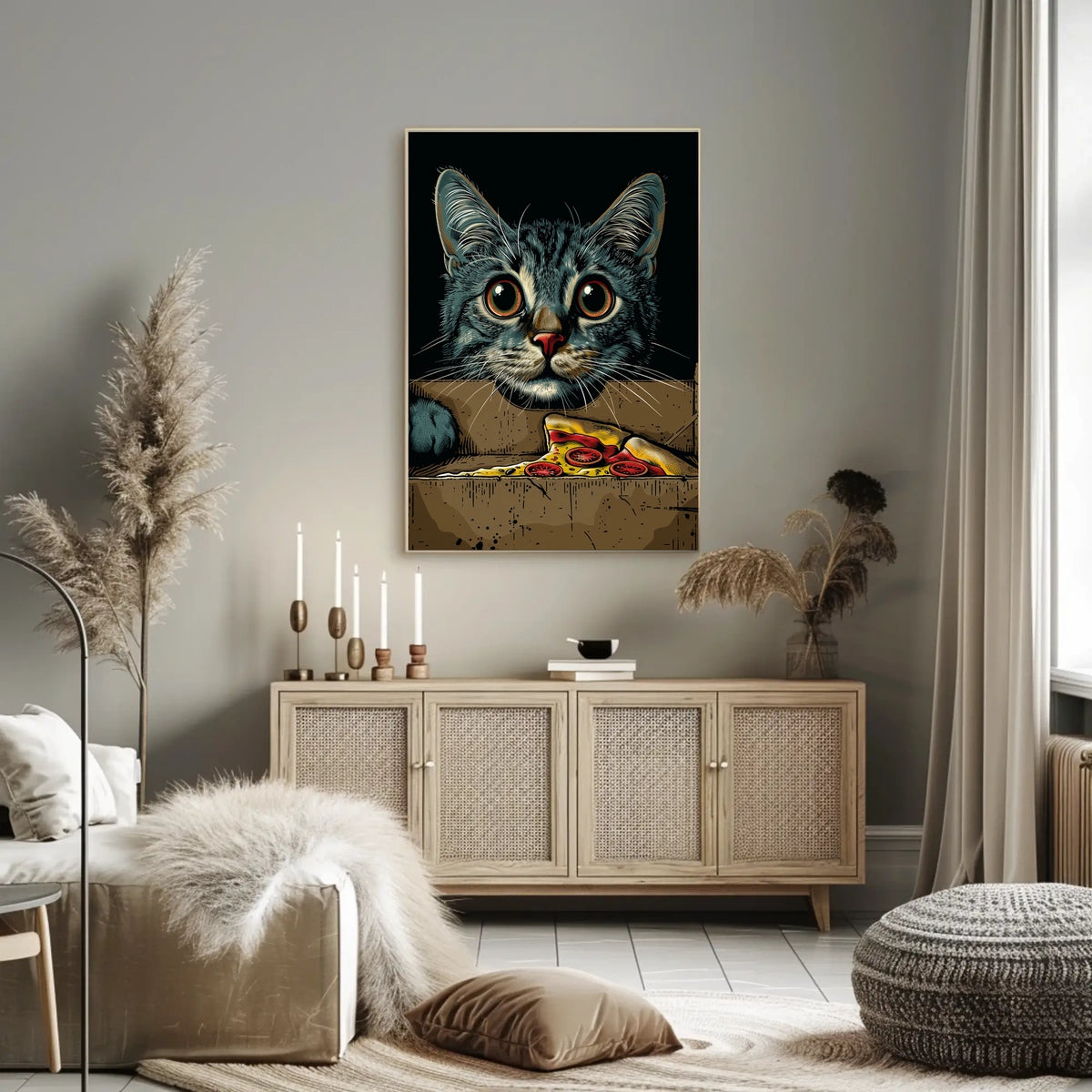 Curious Cat And Pizza Delight Poster