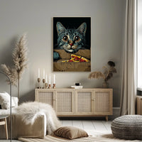 Curious Cat And Pizza Delight Poster