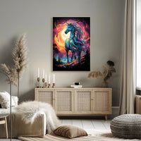 Majestic Unicorn in Mystical Cosmic Landscape Poster