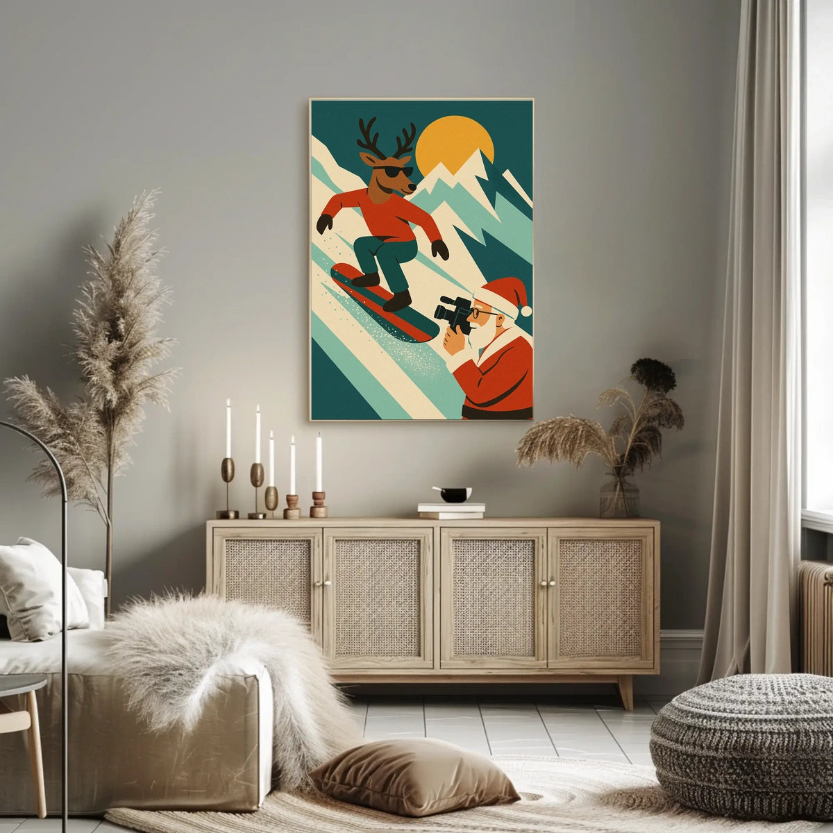 Holiday Adventure Snowboarding Reindeer Poster