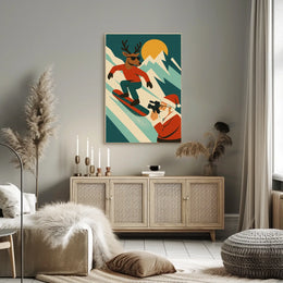 Holiday Adventure Snowboarding Reindeer Poster