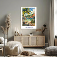 Honduran Coastal Village Serene Watercolor Art Travel Poster PosterGoat