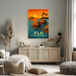 Tropical Overwater Bungalows Vintage Travel Poster