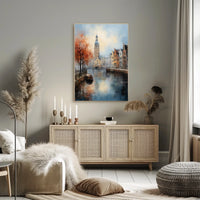 Amsterdam Canal Scene: European Travel Urban or Cityscape Poster