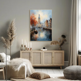 Amsterdam Canal Scene: European Travel Urban or Cityscape Poster