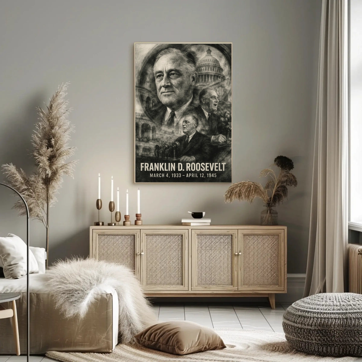 Franklin D. Roosevelt 32nd President of the United States Double Exposure Poster