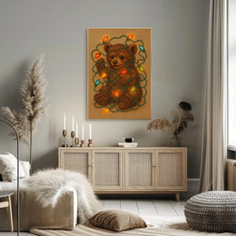 Festive Bear With Holiday Lights Poster