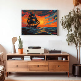 Majestic Sailing Ship at Sunset Art Poster
