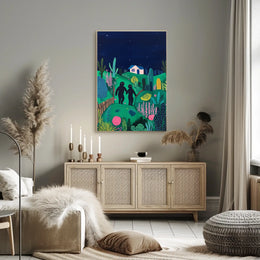 Surreal Landscape Night Figures Whimsical Poster