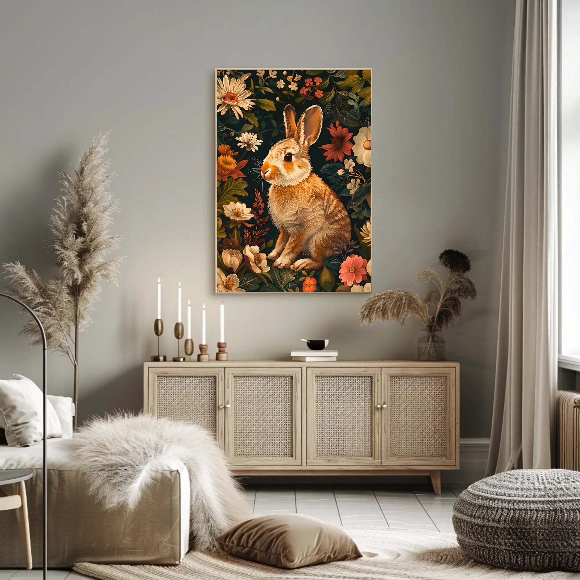 Floral Rabbit Portrait Wall Art Print