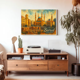 Beirut Cityscape Lebanon Iconic Skyline Travel Art Realism Digital Painting Heritage Poster
