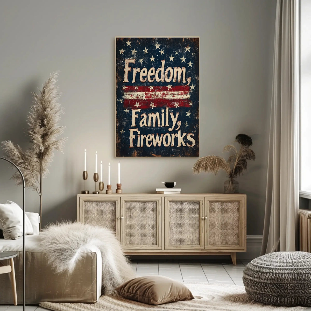 Freedom Family Fireworks Patriotic Wall Art Decor Poster