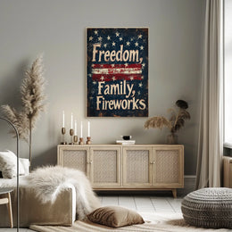 Freedom Family Fireworks Patriotic Wall Art Decor Poster