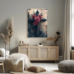 Gothic Cross With Roses Design Poster