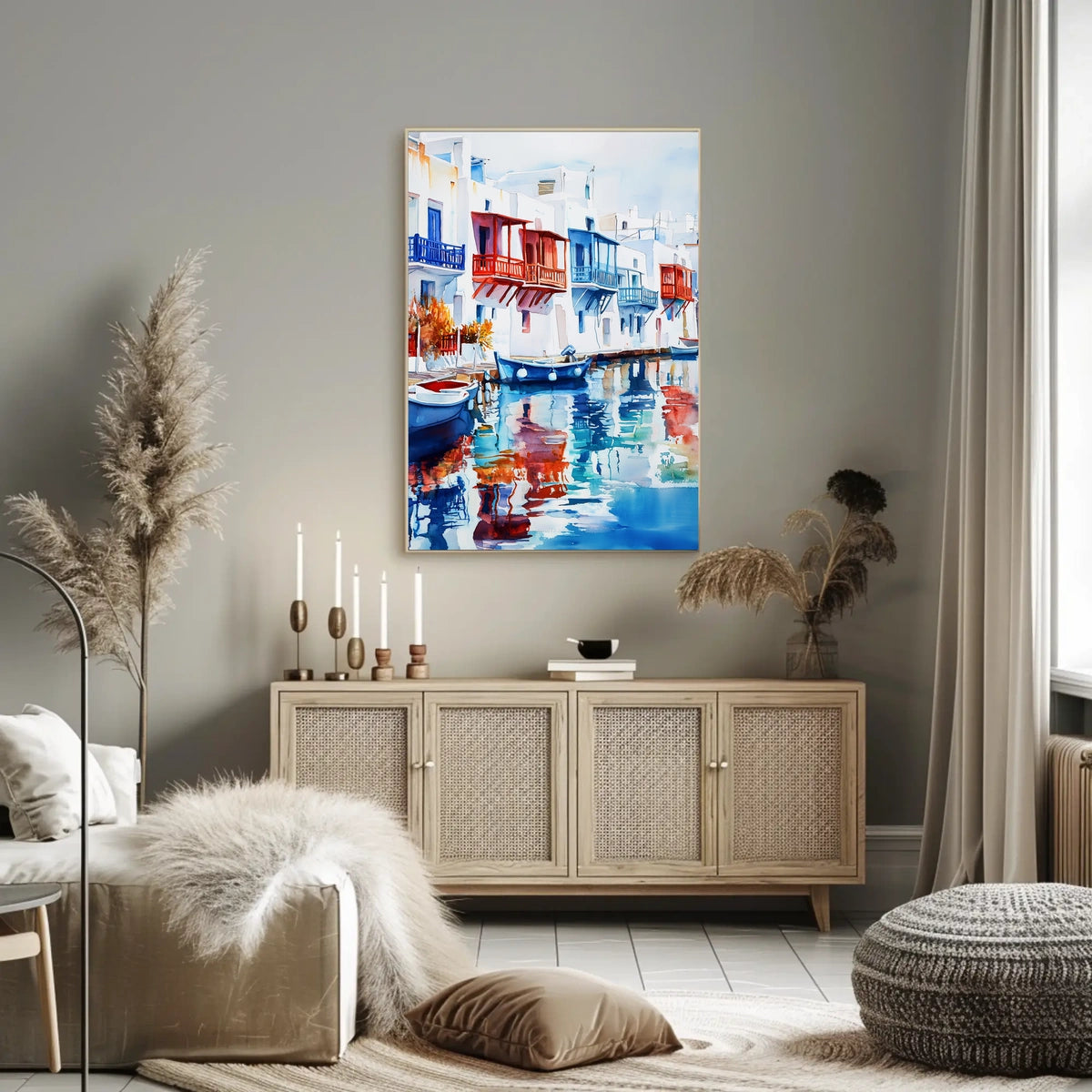 Greece Mykonos Colorful Waterfront Poster