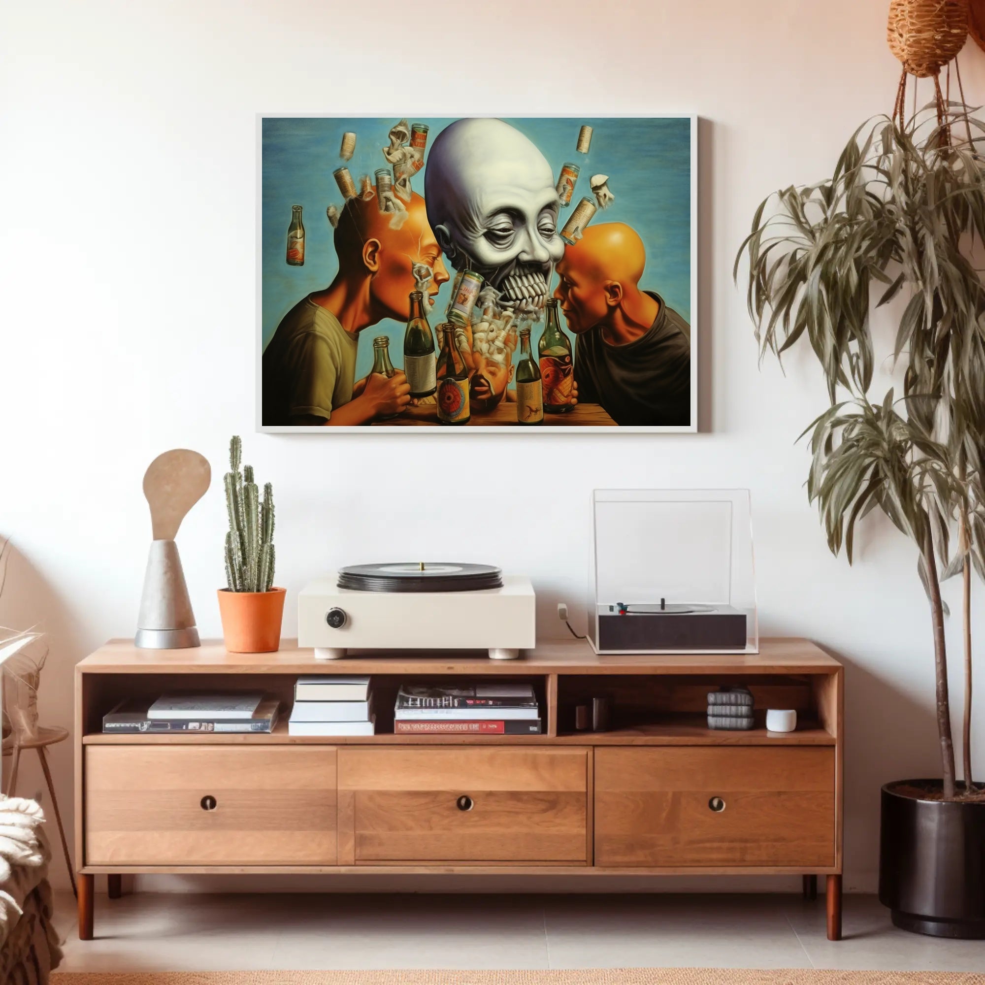 Eerie Scene with Skull and Bottles Abstract or Artistic Poster