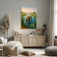 Majestic Elephant Bathing in African Savanna Animal Poster