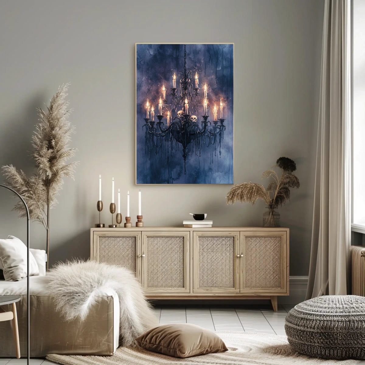 Gothic Chandelier with Skulls Perfect Artistic Statement Poster