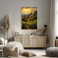 Tuscany Vineyard Sunset: Romantic Landscape Travel Poster