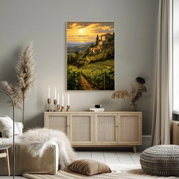 Tuscany Vineyard Sunset: Romantic Landscape Travel Poster