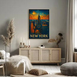 Digital Stained Glass NYC Poster Vibrant Modern Home Decor