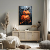 Halloween Pumpkin and Bat Spooky Scene Artistic Poster