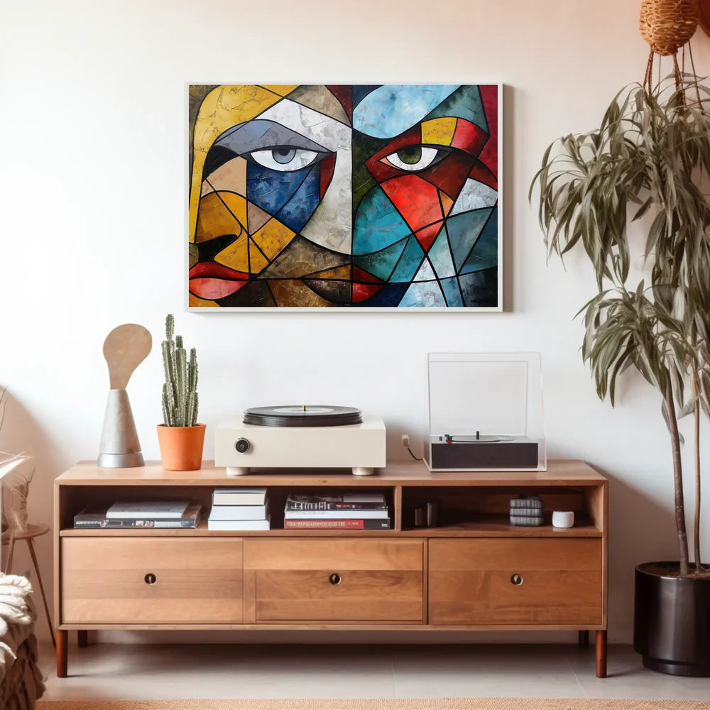 Cubist Faces Vibrant Abstract Art Poster Print
