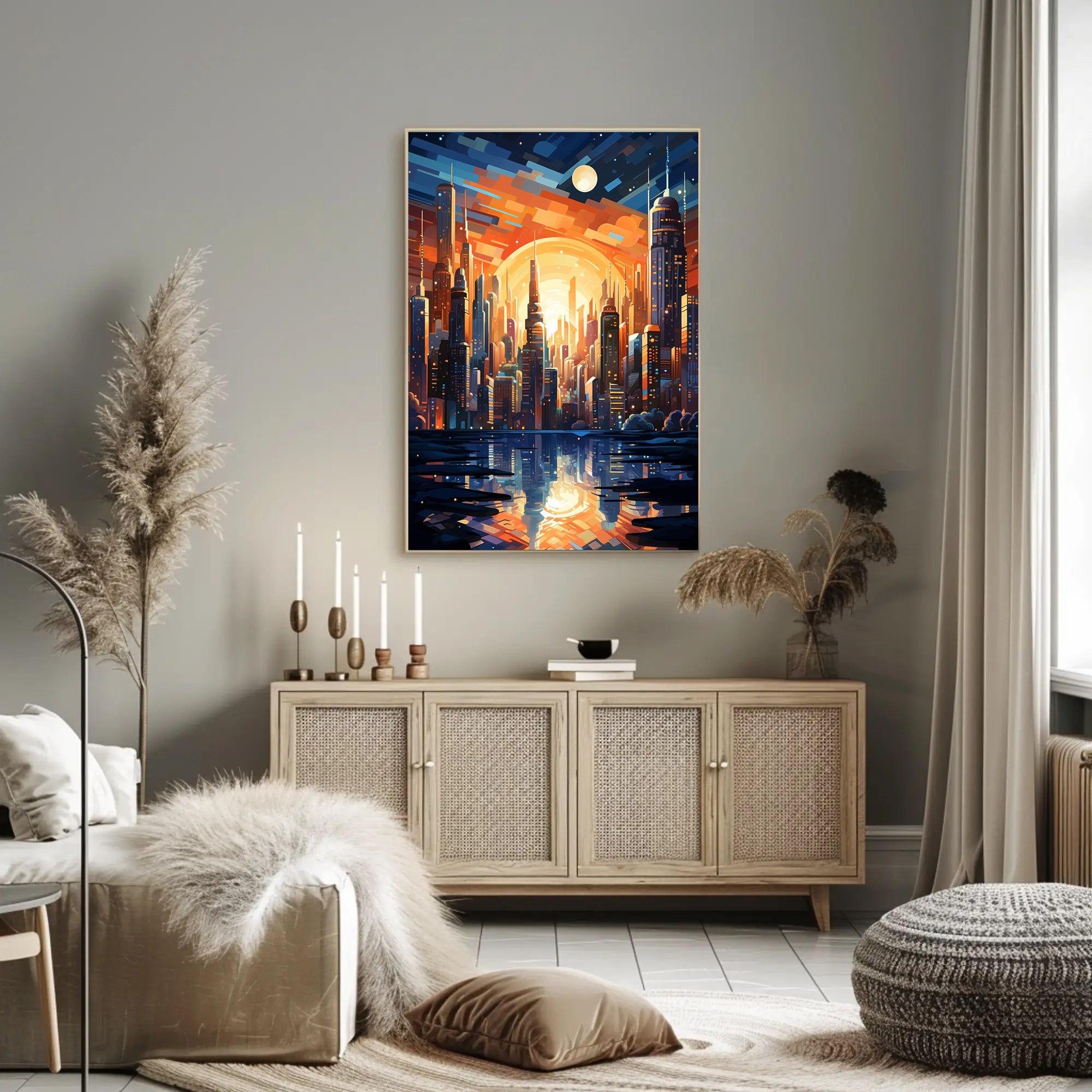 Futuristic Cityscape At Sunset Poster PosterGoat