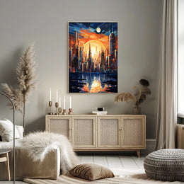 Futuristic Cityscape At Sunset Poster PosterGoat