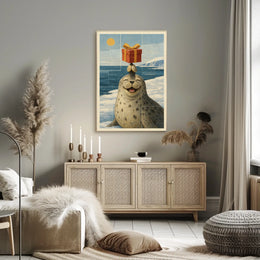 Joyful Seal With A Gift Poster