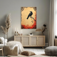 Raven on a Branch Artistic Vintage Animal Poster