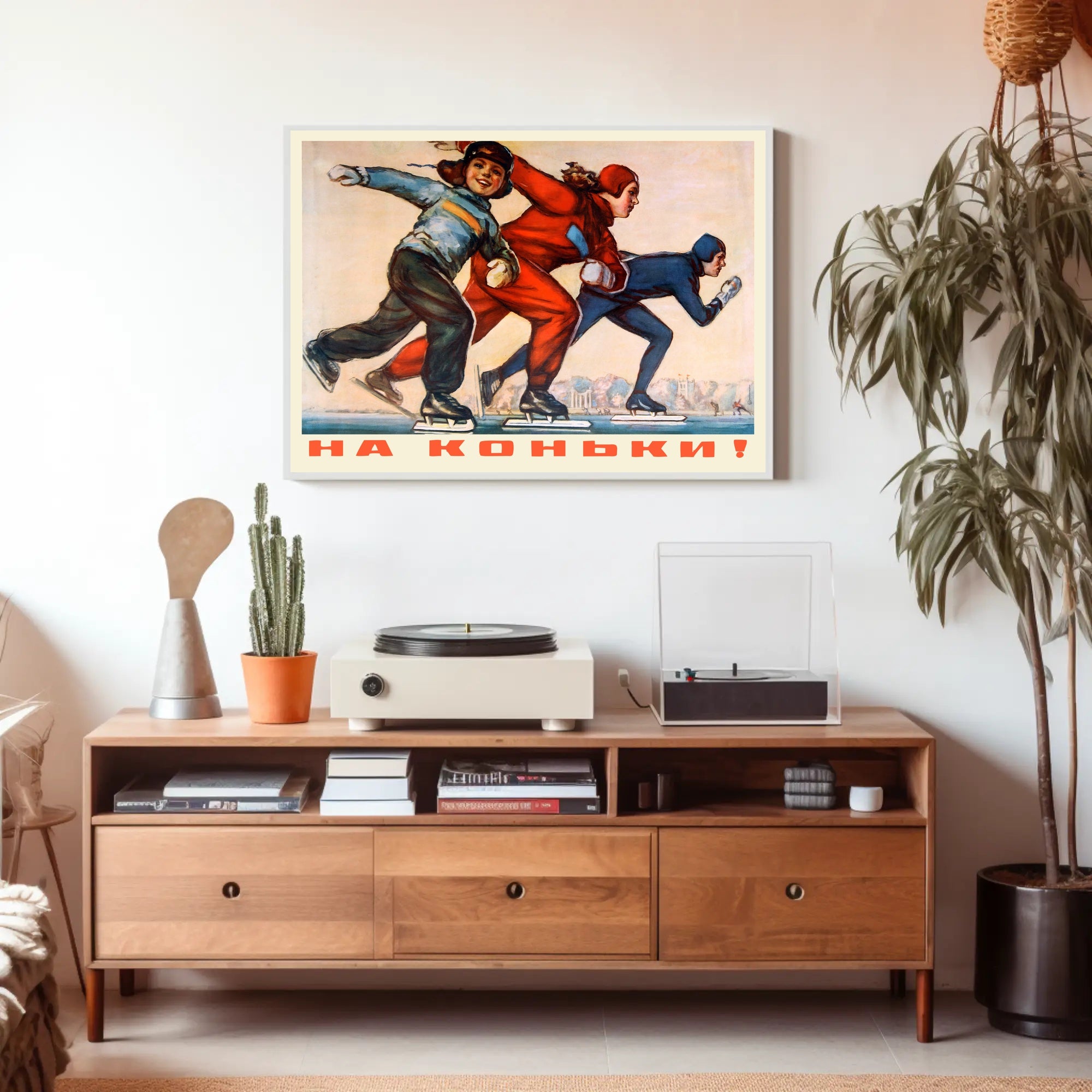 Speed Skating Action: Dynamic Mid-Century Sports Poster