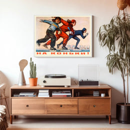 Speed Skating Action: Dynamic Mid-Century Sports Poster