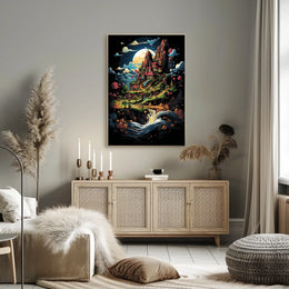 Whimsical Village Fantasy Landscape Art Poster